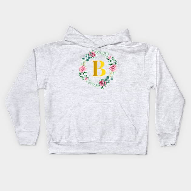 Floral Initial Wreath Monogram letter B Kids Hoodie by MyArtCornerShop